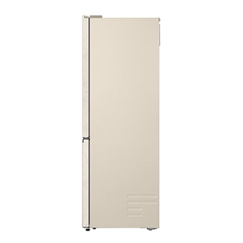 LG fridge freezer (GC-B459EELM) built into dark brown cabinetry with window and sofa on left and sink on right