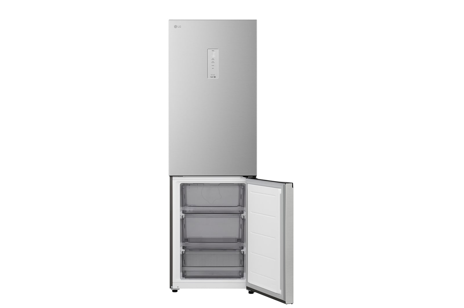 LG fridge freezer (GC-B459EMLM) close up of wine rack holding four bottles and box of macarons with rack design magnified in circular image