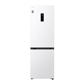 LG bottom freezer (GC-B459EQLM) full door open view showing fridge and freezer compartments