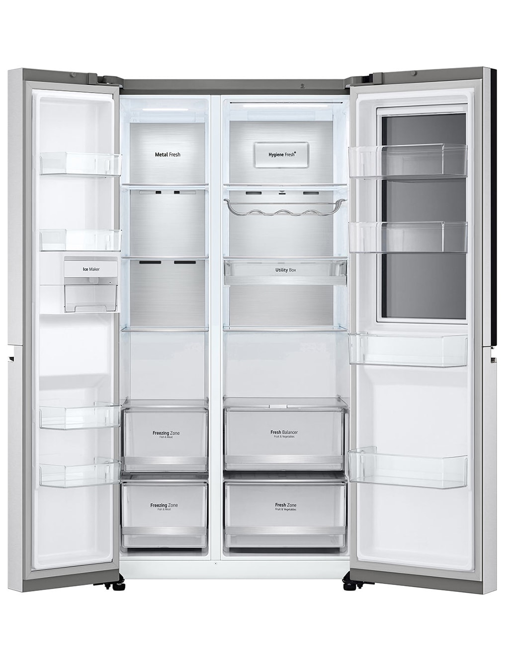 Вид холодильника GC-Q257CAFV, LG Side-by-Side, 647л спереди | LG KZ