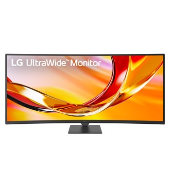 Вид спереди под углом на ультраширокий монитор (слева)