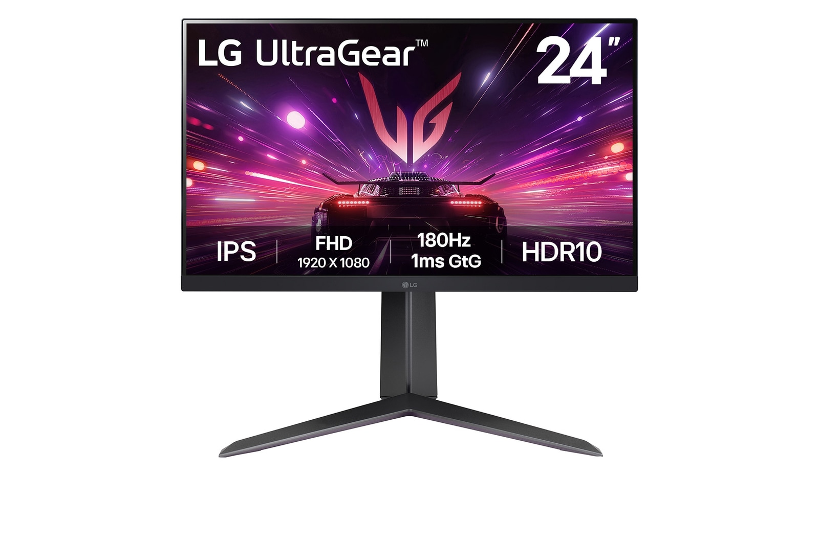 Вид 24-дюймовый игровой монитор UltraGear™ Full HD IPS | 180Hz, IPS 1ms (GtG), HDR10 24GS65F-B спереди