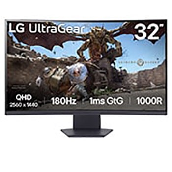 Вид 32-дюймовый изогнутый игровой монитор UltraGear™ 1000R | QHD, 1ms (GtG), 180Hz 32GS60QC-B спереди