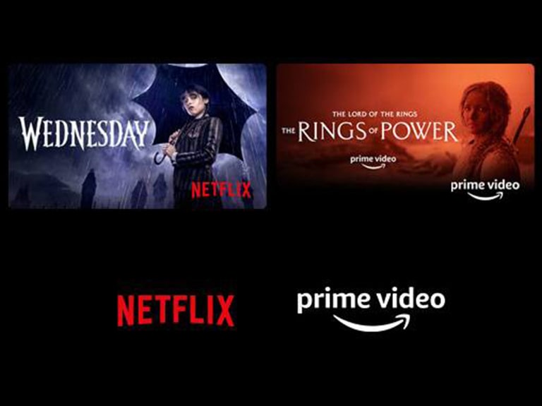 โปสเตอร์ของ Wednesday จาก Netflix² и Prime Video³.