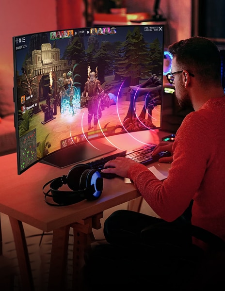 Экранында ойын бар теледидар қараңғы кеңістікке орналастырылған.	