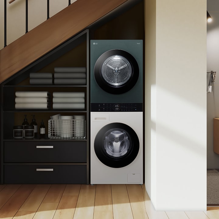 Wash Tower бірінші қабаттағы баспалдақ астындағы кір жуатын бөлмеде орнатылған