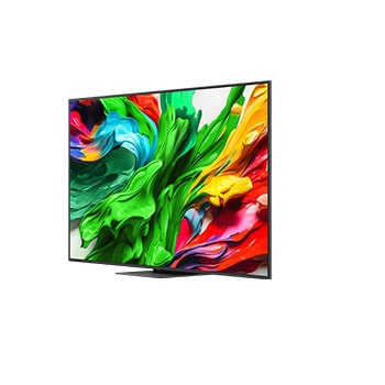 Front view and side view of LG QNED evo AI QNED85 4K Smart TV showing its length, width, height, and depth dimensions.