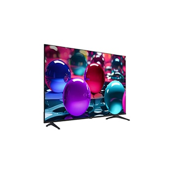 Vue avant d’une TV UHD UA73, logo LG UHD Al dans le coin supérieur. La LG UHD TV représente des textures colorées semblables à de la peinture, réunies.