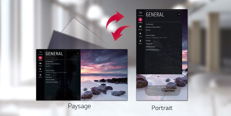 L’écran de menu se compose d’options de paysage et de portrait.