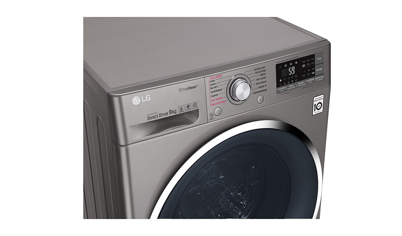LG Lave-linge 9KG | A+++ (-30%)|Moteur Direct Drive™ | 6 Motion | TrueSteam™ | Turbowash™ | Ajout de linge, F4J7VYP8S