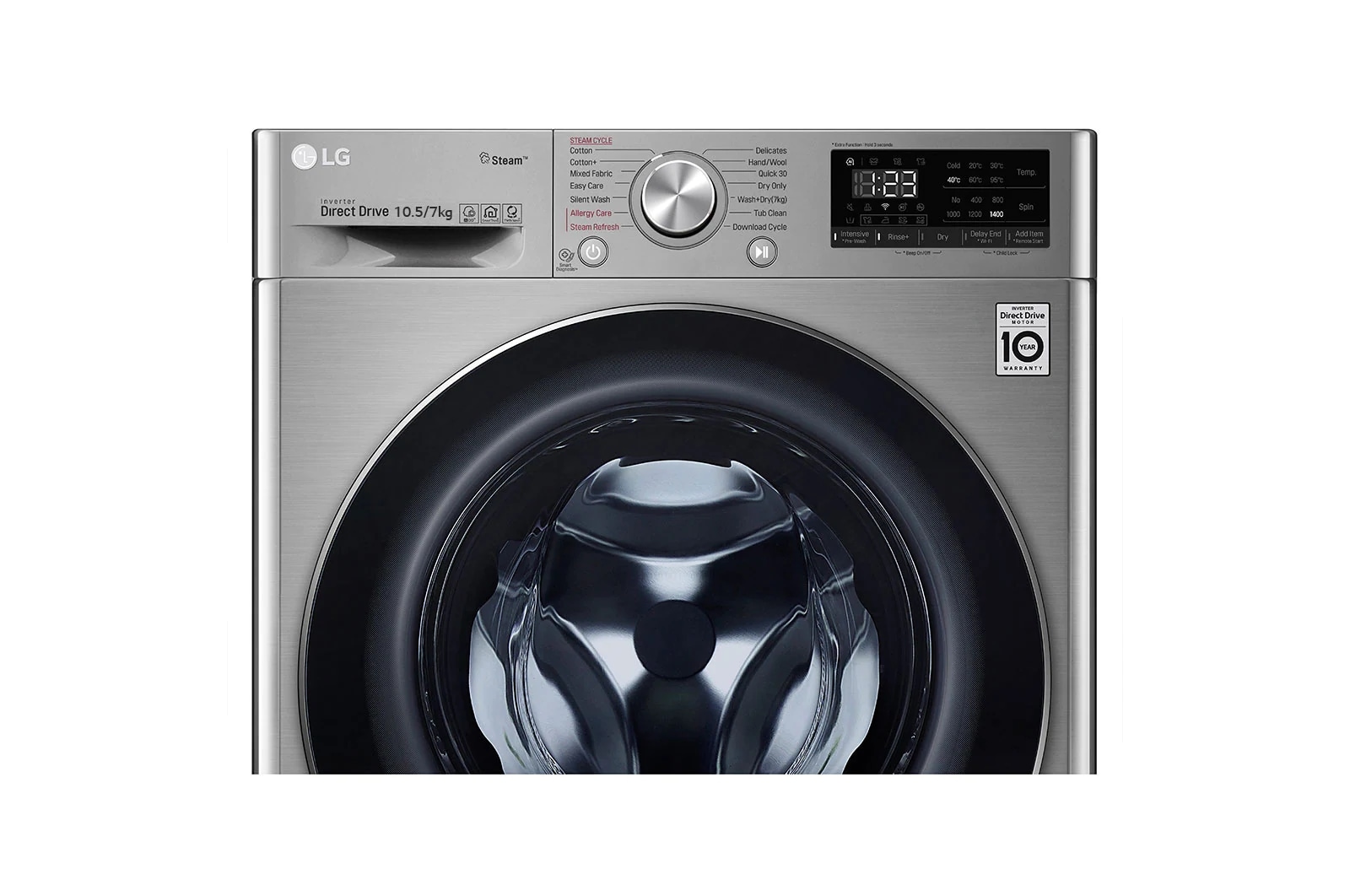 LG Lave-linge et Sèche-linge | 10,5 / 7 Kg| Capacité plus grande | AI DD | Steam | ThinQ, F4V5RGP2T