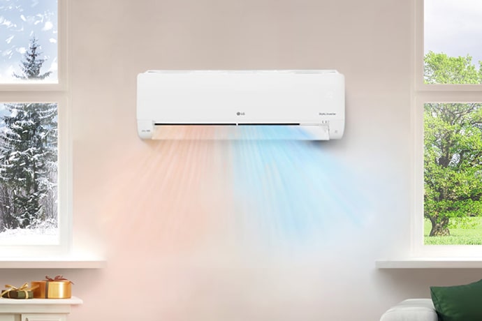 Le côté gauche est l'hiver, le côté droit est l'été et le climatiseur souffle de l'air frais et chaud en même temps.