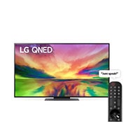 Vue avant du téléviseur QNED de LG avec image de remplissage et logo du produit