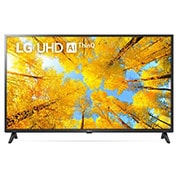 Vue avant du téléviseur UHD de LG avec image de remplissage et logo du produit