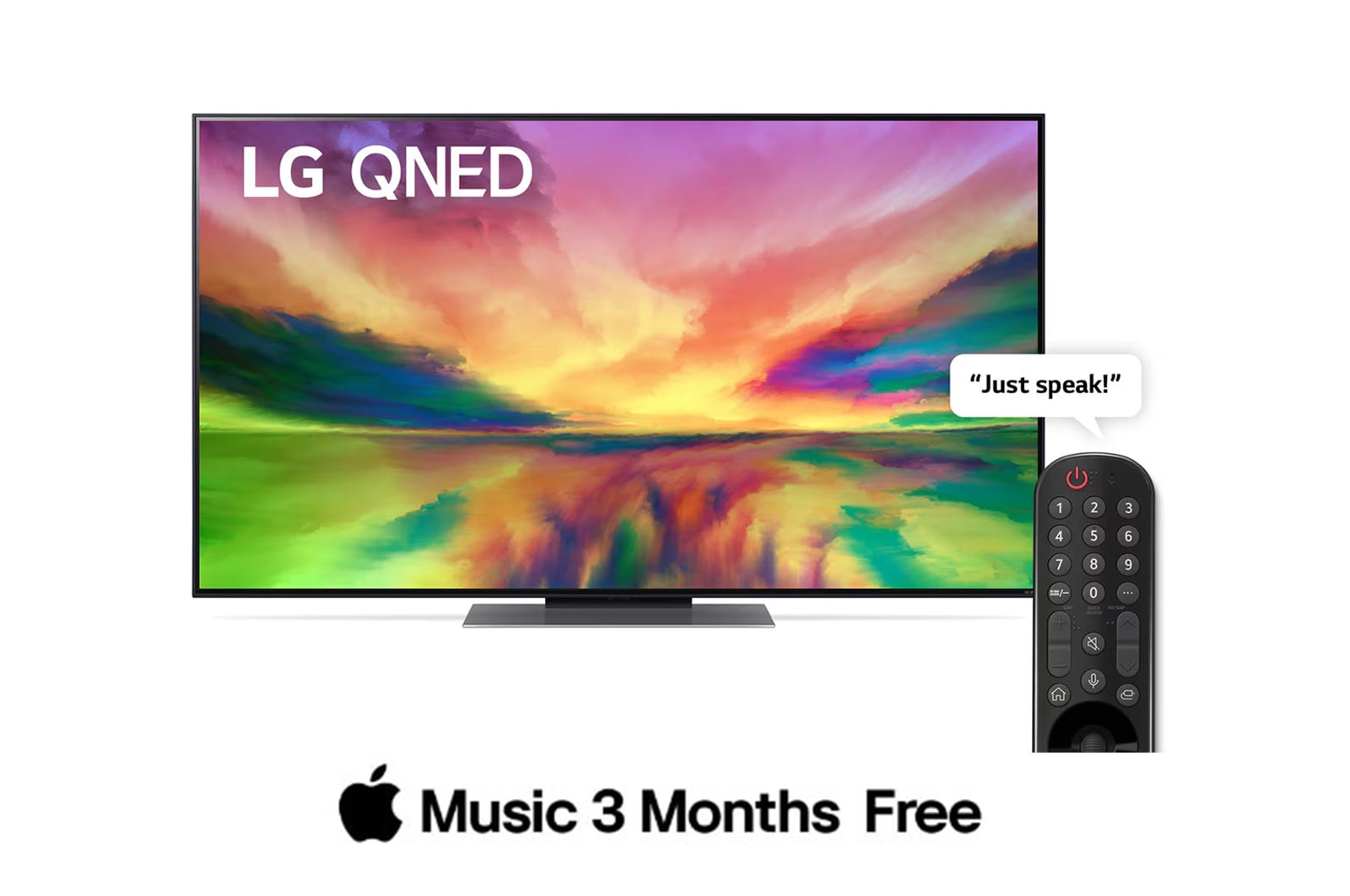 Vue avant du téléviseur QNED de LG avec image de remplissage et logo du produit