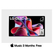 Vue de face avec le logo « LG OLED, le téléviseur numéro 1 mondial depuis 10 ans » et le logo « Garantie du panneau : 5 ans » sur l’écran