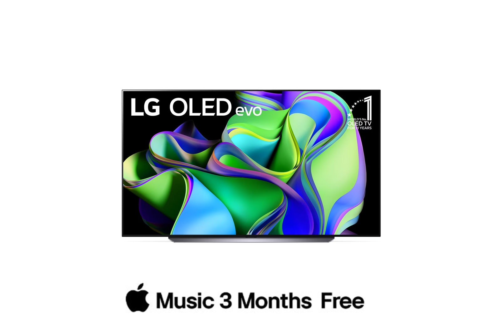 Vue avant du LG OLED avec l’emblème 10 Years World No.1 OLED affiché à l’écran.