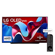 Vue de face avec le téléviseur LG OLED evo TV, le téléviseur OLED C4, l'emblème du numéro 1 mondial de l'OLED depuis 11 ans et le logo webOS Re:New Program à l'écran