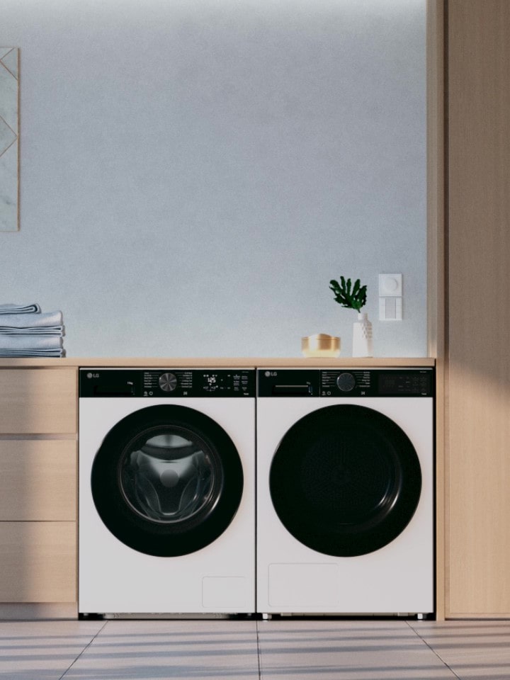 Une vidéo montrant des détails en gros plan de la machine à laver LG, tels que l’intérieur du tambour et le panneau d’affichage.