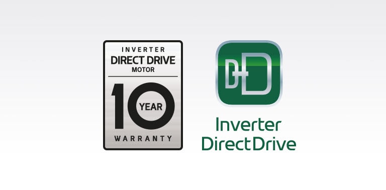 Logo LG moteur DirectDrive à droite, garantie 10 ans à gauche.