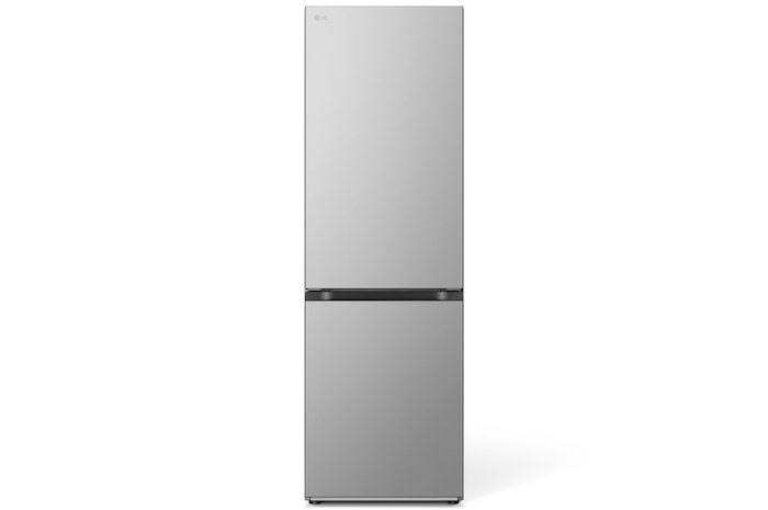 Front view of (341)L (Bottom Freezer) (Silver)  with Onduleur intelligent, refroidissement linéaire, refroidissement de porte, convertisseur FRESH, refroidissement express, éclairage LED doux, grande zone de congélation ({GR-B499FMGW})