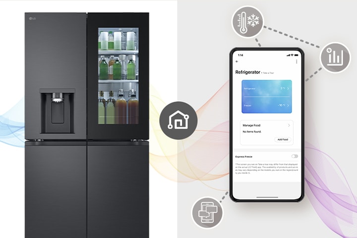 Un réfrigérateur et un téléphone portable sont présentés.