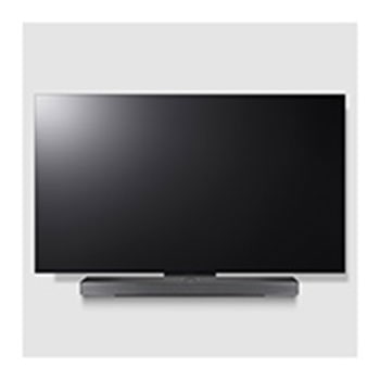 Vue avant du LG TV et de la Sound Bar montée à l’aide d’un support exclusif