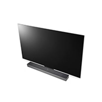 Vue de dessus à 45 degrés du LG TV et de la Sound Bar