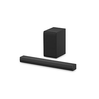Vue inclinée de la LG Soundbar S40T et du caisson de basse