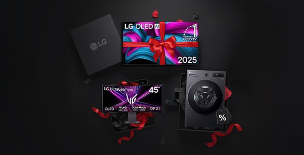 Imagen que muestra a una persona y electrodomésticos LG.	