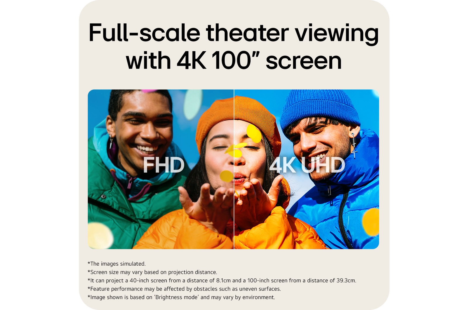 LG CineBeam S | Mini UST (Tiro Ultra corto) Proyector 4K con Dolby Atmos, PU615U