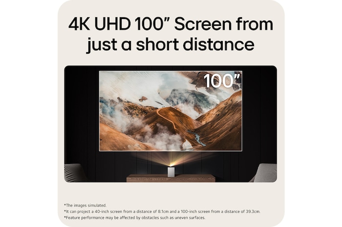 LG CineBeam S | Mini UST (Tiro Ultra corto) Proyector 4K con Dolby Atmos, PU615U