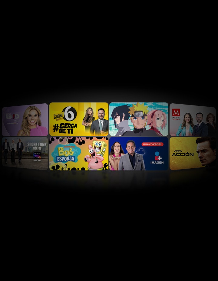 Los carteles de programas de televisión exclusivos se muestran en una cuadrícula en ángulo.