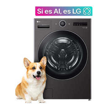 Vista frontal de Combo Lavasecadora LG WashCombo™  25kg / 15kg AI Wash 2.0, Acero Negro (Secado con Bomba de calor DUAL Inverter™) WH25BFXS6B