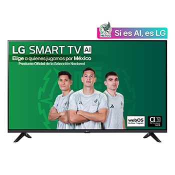 Front view of LG HD TV, LR60 with text of LG SMART TV AI and 2024 on screen with 2-pole stand