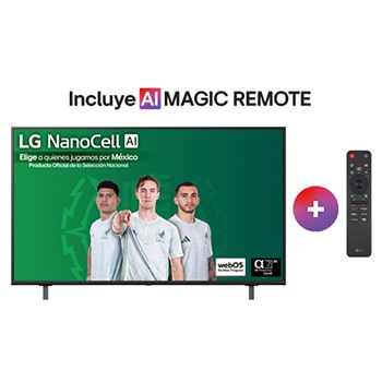 Vista de frente de la NanoCell TV, logotipo de LG NanoCell Al en la esquina superior. La LG NanoCell NANO80 TV muestra coloridas texturas como la pintura que se combinan.