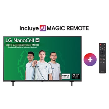 Vista de frente de la NanoCell TV, logotipo de LG NanoCell Al en la esquina superior. La LG NanoCell NANO80 TV muestra coloridas texturas como la pintura que se combinan.
