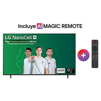 Vista de frente de la NanoCell TV, logotipo de LG NanoCell Al en la esquina superior. La LG NanoCell NANO80 TV muestra coloridas texturas como la pintura que se combinan.