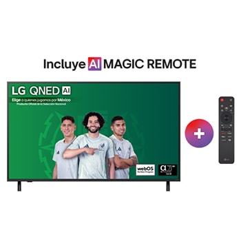 Vista de frente del televisor LG QNED82 TV, logotipo de LG QNED Al en la esquina superior. La LG QNED TV muestra coloridas texturas como la pintura que se combinan.