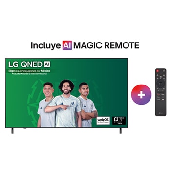 Vista de frente del televisor LG QNED82 TV, logotipo de LG QNED Al en la esquina superior. La LG QNED TV muestra coloridas texturas como la pintura que se combinan.
