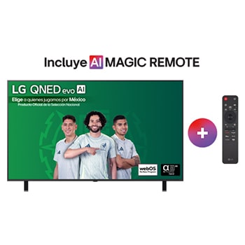 Vista de frente del TV LG QNED evo QNED85, logo de LG QNED evo Al en la esquina superior. El TV LG QNED evo QNED85 muestra texturas coloridas como una pintura que se combinan.