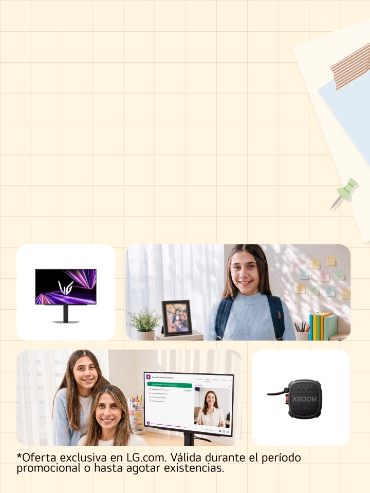 Uma imagem principal de estilo de vida mostrando as rotinas diárias em casa com eletrodomésticos LG. *Oferta exclusiva en LG.com. Válida durante el período promocional o hasta agotar existencias.