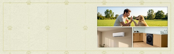 Banner de lifestyle mostrando rotinas do dia a dia em casa com eletrodomésticos LG	