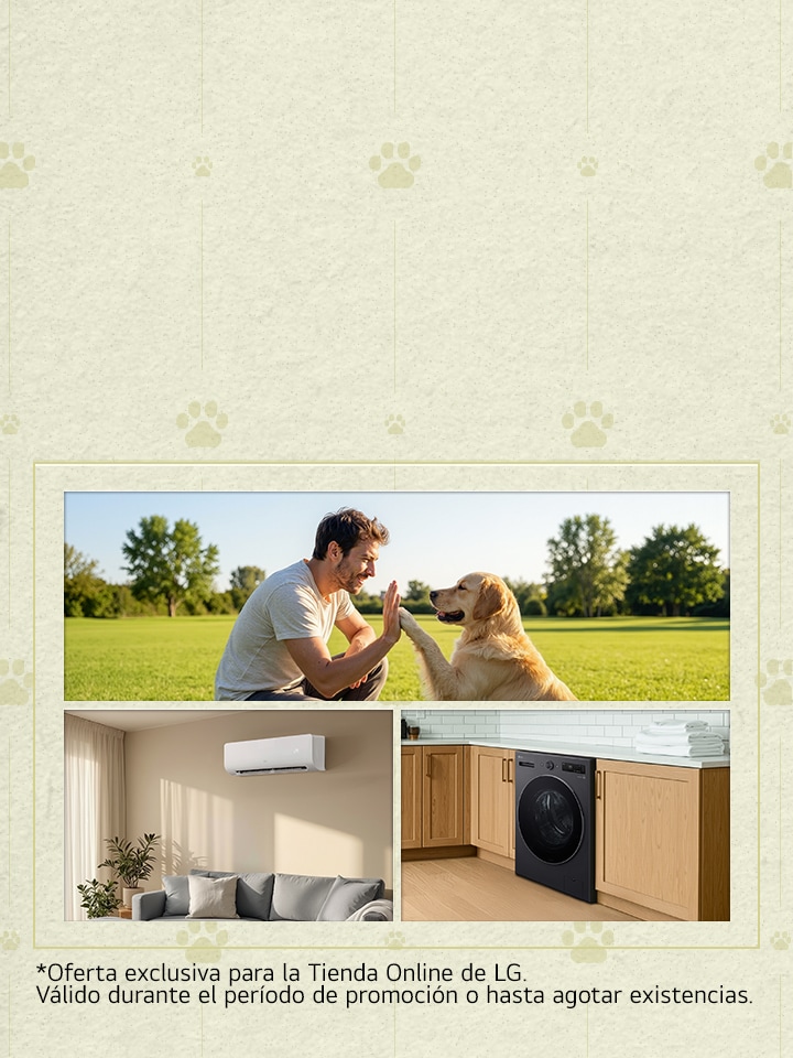 Banner de lifestyle mostrando rotinas do dia a dia em casa com eletrodomésticos LG
