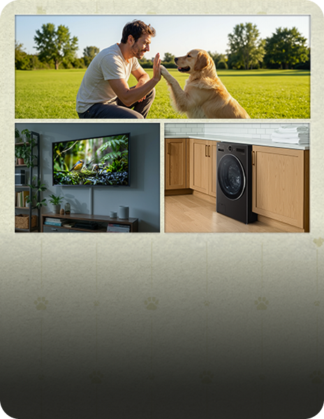 A lifestyle key visual showing everyday home routines with LG appliances
