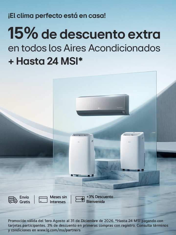 15% de descuento extra en todos los aires acondicionados + 24 MSI*