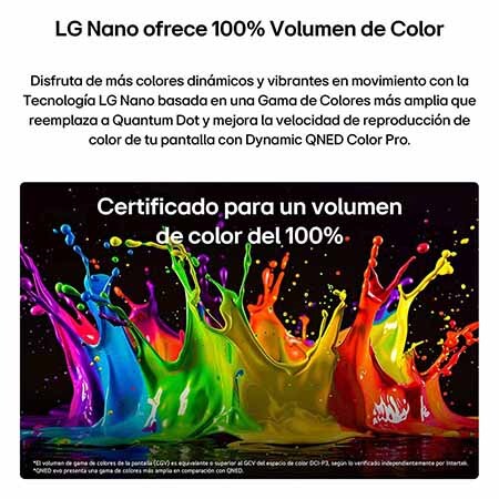 LG QNED evo AI QNED85 Mini LED with Dynamic QNED Color Pro fills the screen with vivid, fluid bursts of multicolored, paint-like motion, showcasing enhanced color vibrancy certified for 100% Color Volume.