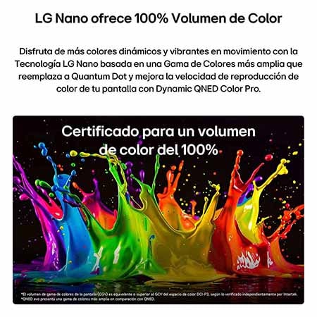LG QNED evo AI QNED85 Mini LED with Dynamic QNED Color Pro fills the screen with vivid, fluid bursts of multicolored, paint-like motion, showcasing enhanced color vibrancy certified for 100% Color Volume.