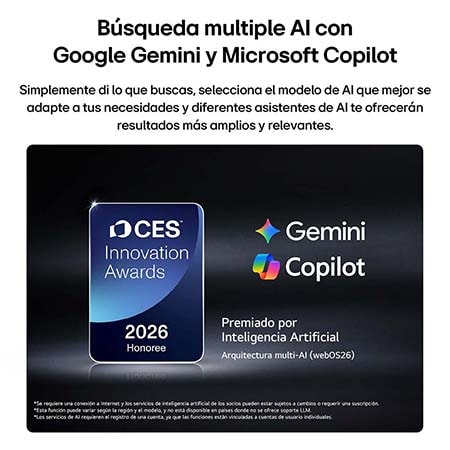 The 2026 CES Innovation Awards Honoree badge in the Artificial Intelligence category recognizes Multi-AI search with Google Gemini and Microsoft Copilot.