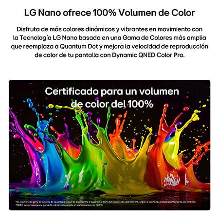 LG QNED evo AI QNED85 Mini LED with Dynamic QNED Color Pro fills the screen with vivid, fluid bursts of multicolored, paint-like motion, showcasing enhanced color vibrancy certified for 100% Color Volume.